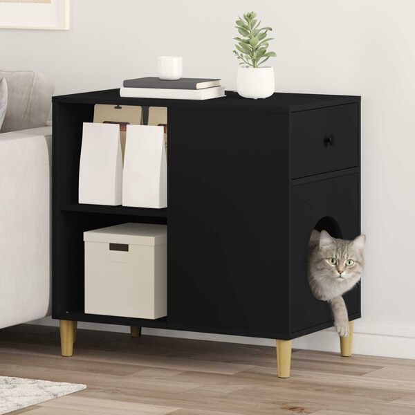 vidaXL Cat House Black 72 x 42.5 x 70 cm Engineered Wood