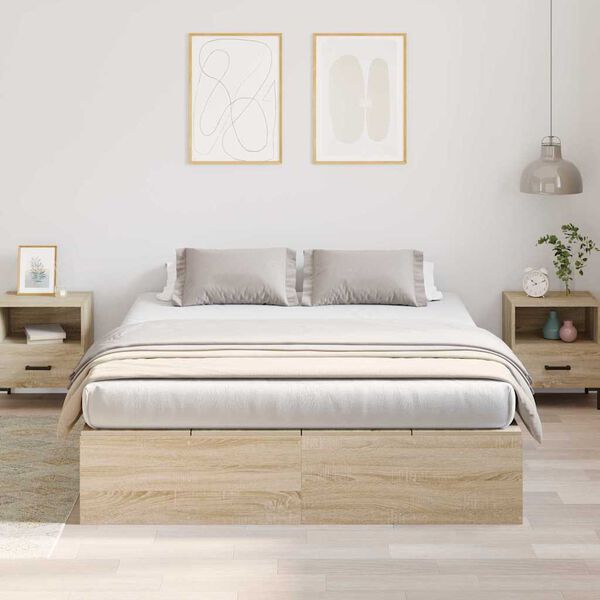 vidaXL Storage Bed Frame Sonoma Oak 140 x 190 cm Engineered Wood