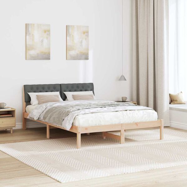 vidaXL Bed frame Brown and dark grey 135 x 190 cm Solid pine wood
