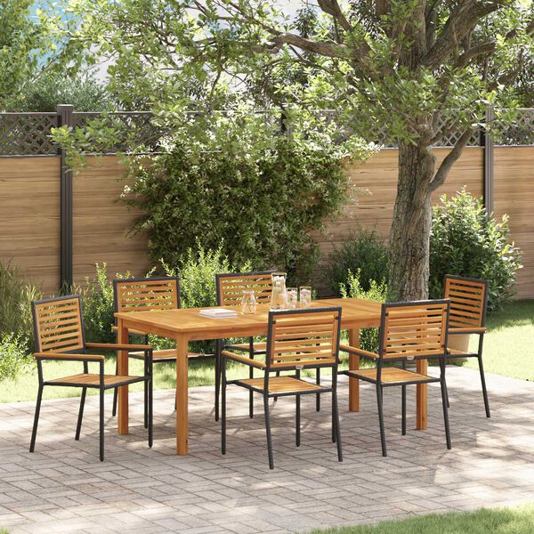 vidaXL Garden Dining Set 7 pcs Black Solid Acacia Wood