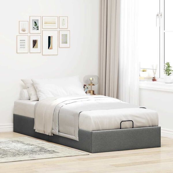 vidaXL Ottoman Bed Frame without Mattress Dark Grey Single Fabric