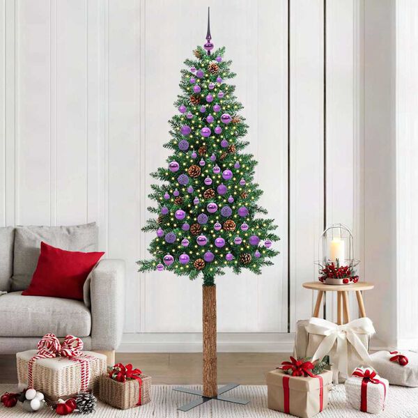 vidaXL Slim Christmas Tree Green 210 cm PVC and Solid Pine wood