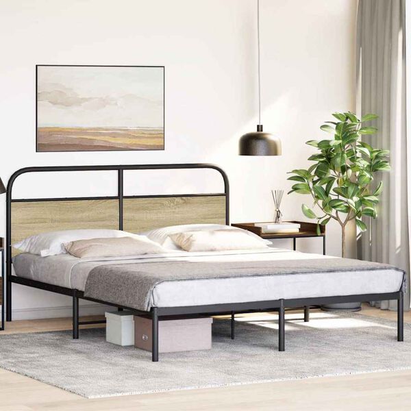 vidaXL Bed Frame Without Mattress 150x200 cm King Size Sonoma Oak Engineered Wood