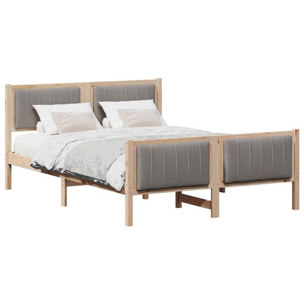 vidaXL Bed frame Brown and taupe 140 x 200 cm Solid pine wood