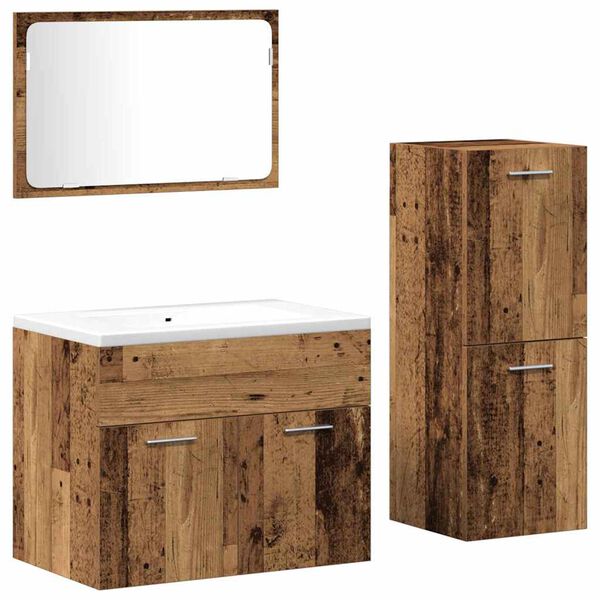 vidaXL Bathroom Furniture Set with Door 3 pcs Old Wood Engineered Wood
