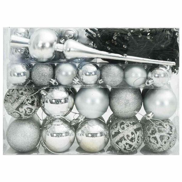 vidaXL Christmas Bauble Set with 150 LEDs 61 pcs Silver Plastic