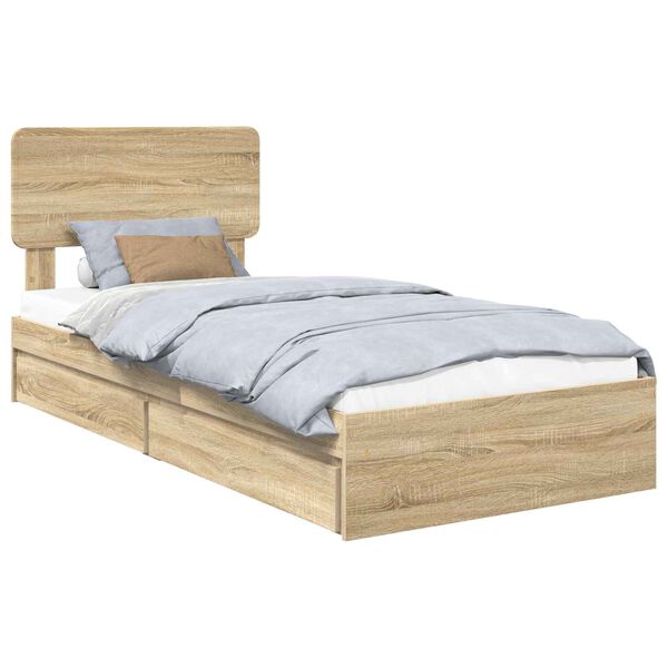 vidaXL Storage Bed with Drawer Sonoma Oak 90 x 190 cm Engineered Wood