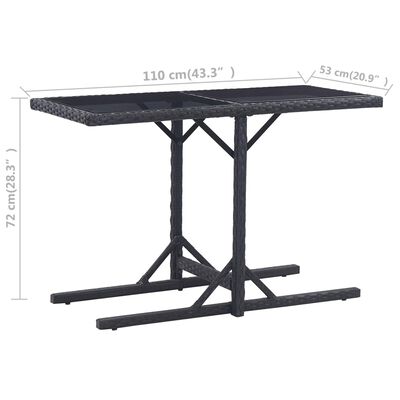 vidaXL Garden Table Black 110x53x72 cm Glass and Poly Rattan