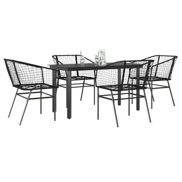 vidaXL 5 Piece Garden Dining Set Black Poly Rattan Glass