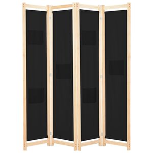 vidaXL 4-Panel Room Divider Black 160x170x4 cm Fabric