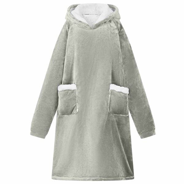 vidaXL Blanket Hoodie Grey 112 x 94 cm Fleece and Flannel