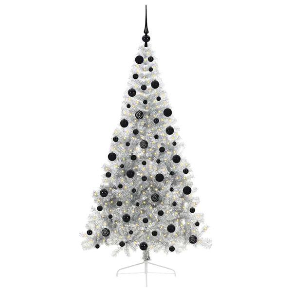 vidaXL Artificial Pre-lit Christmas Tree Silver 210 cm PET