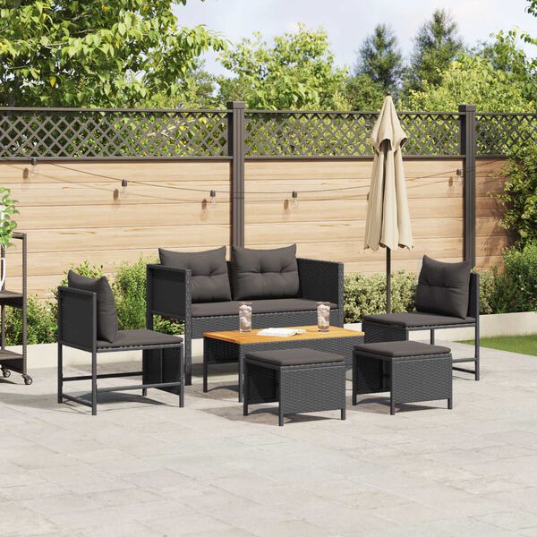 vidaXL Garden Sofa Set 6 pcs Black Poly Rattan