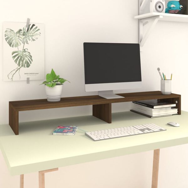 vidaXL Monitor Stand Brown Oak 110x23.5x9 cm Engineered Wood