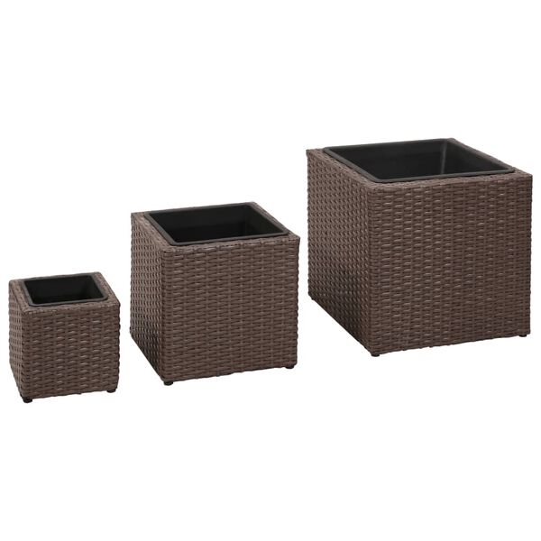 vidaXL Garden Raised Beds 3 pcs Poly Rattan Brown