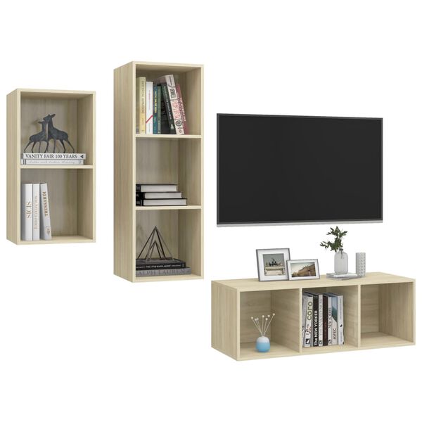 vidaXL 3 Piece TV Cabinet Set Sonoma Oak Engineered Wood