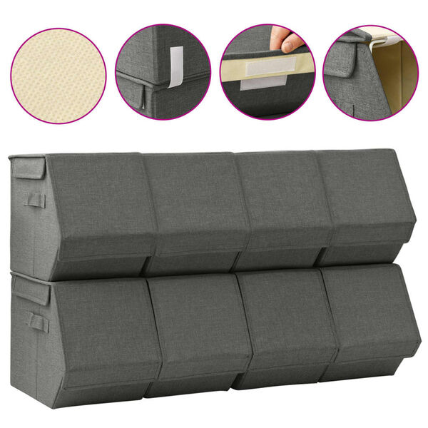 vidaXL Stackable Storage Boxes with Lid Set of 8 pcs Fabric Anthracite