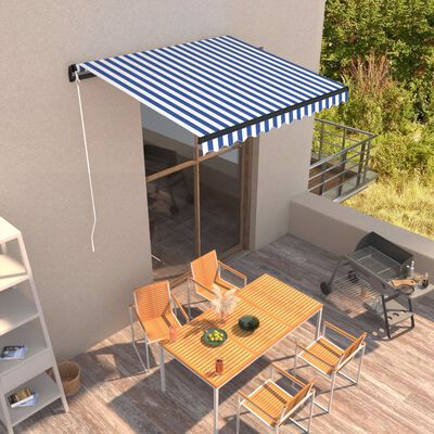 vidaXL Manual Retractable Awning 300x250 cm Blue and White