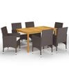 vidaXL 7 Piece Garden Dining Set with Cushions Brown