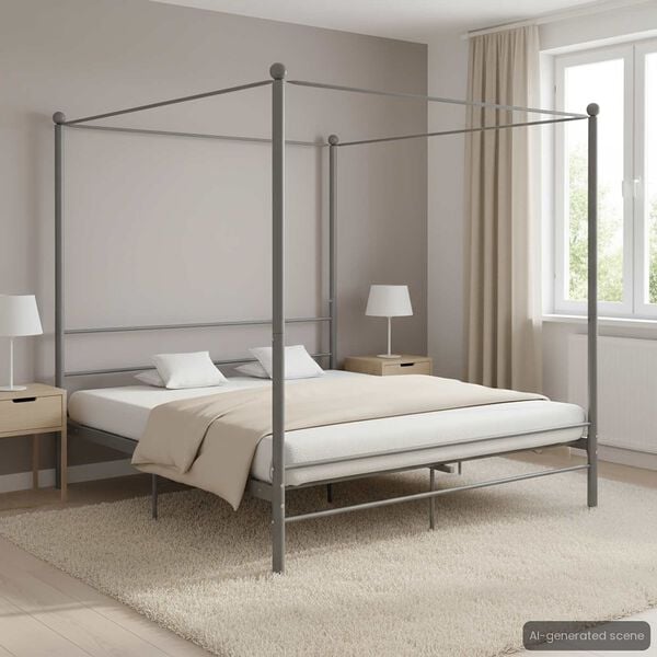 vidaXL Canopy Bed Frame without Mattress Grey Metal 180x200 cm Super King