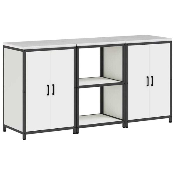 vidaXL Kitchen Storage Set with Shelf with Storage 3 pcs White Steel