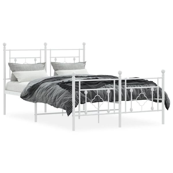 vidaXL Metal Bed Frame without Mattress with Footboard White 120x190cm
