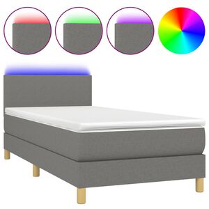 vidaXL Box Spring Bed with Mattress&LED Dark Grey 80x200cm Fabric