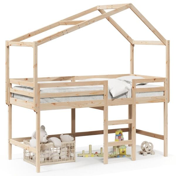 vidaXL Loft Bed with Ladder and Roof without Mattress 90x190 cm Single