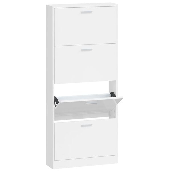 vidaXL Shoe Cabinet High Gloss White 59x17x150 cm Engineered Wood