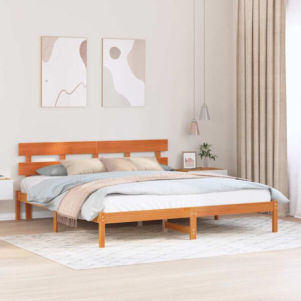 vidaXL Bed Frame with Headboard Brown 180 x 200 cm Solid Pine wood