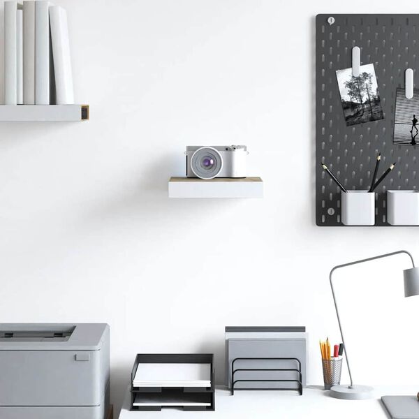 vidaXL Floating Wall Shelf Oak and White 23x23.5x3.8 cm MDF