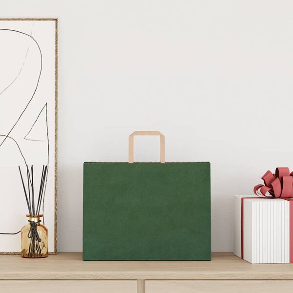 vidaXL Paper Bags 250 pcs with Handles Green 32x17x25 cm