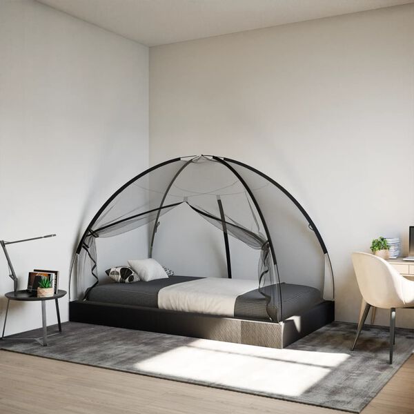 vidaXL Mosquito Net Mongolia with Doors 220 Mesh&nbsp;Black&nbsp;200x120x130 cm