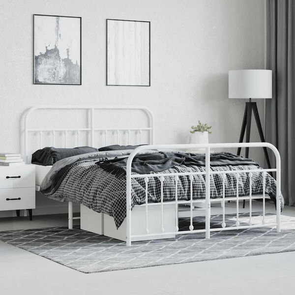 vidaXL Metal Bed Frame without Mattress with Footboard White 140x190cm