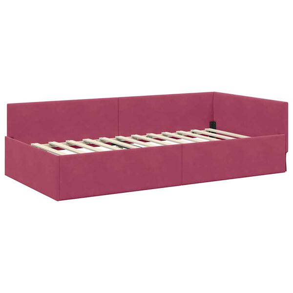 vidaXL Corner Bed Frame with Headboard Wine Red 90 cm x 200 cm Velvet