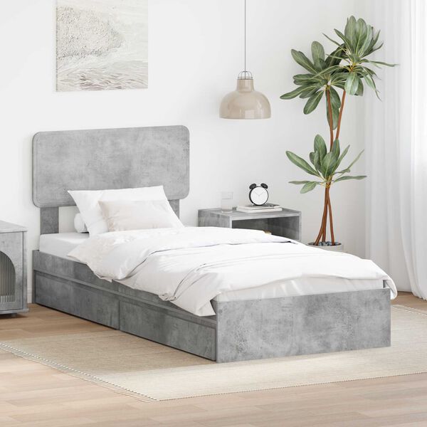 vidaXL Storage Bed Concrete Grey 90 x 200 cm Engineered Wood