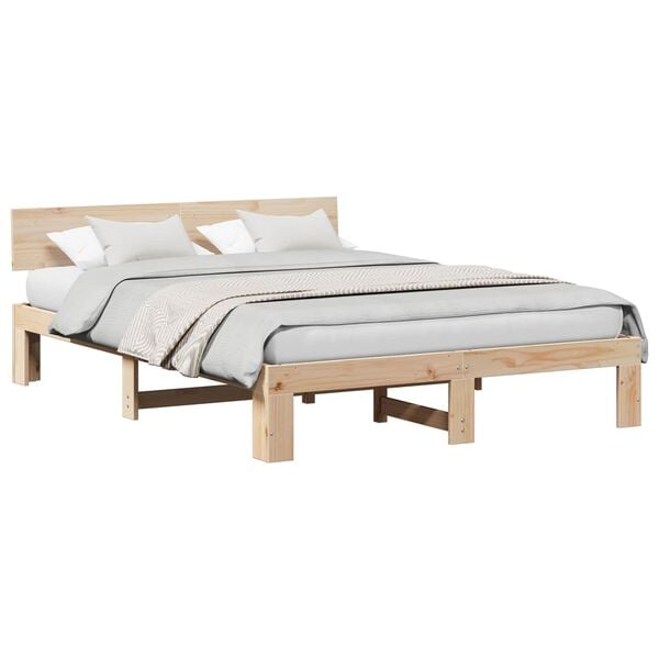 vidaXL Bed Frame with Headboard Natural 140 x 200 cm Solid Pine Wood