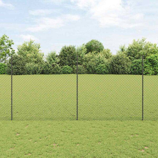 vidaXL Fence with Post Grey 1.5 x 10 m Steel and PVC