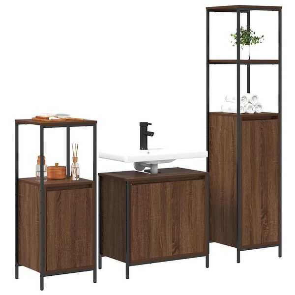 vidaXL Bathroom Furniture Set with Shelf 3 pcs Brown Oak and Black