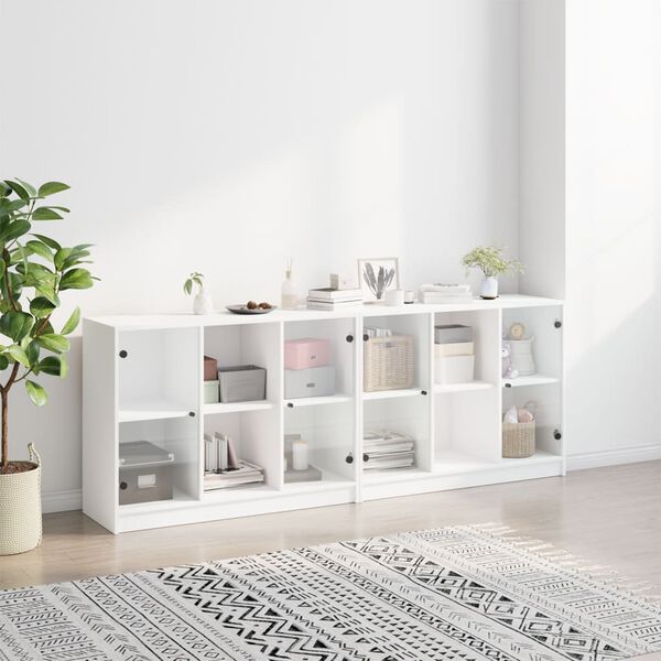 vidaXL Bookcase with Doors White 204x37x75 cm Engineered Wood