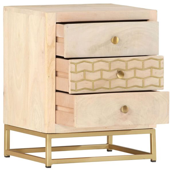 vidaXL Bedside Cabinet Gold 40x30x50 cm Solid Mango Wood