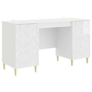 vidaXL Desk High Gloss White Engineered Wood 142.5 x 50 x 75 cm