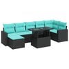 vidaXL 8 Piece Garden Sofa Set with Cushions Black Poly Rattan Acacia