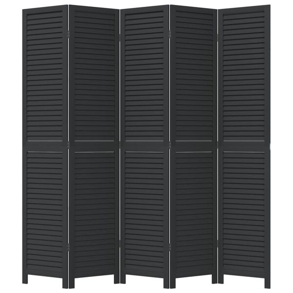 vidaXL Room Divider 5 Panels Black Solid Wood Paulownia