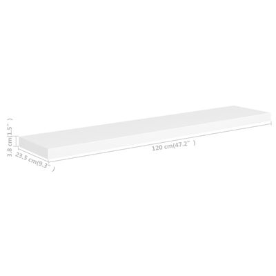 vidaXL Floating Wall Shelves 2 pcs White 120x23.5x3.8 cm MDF