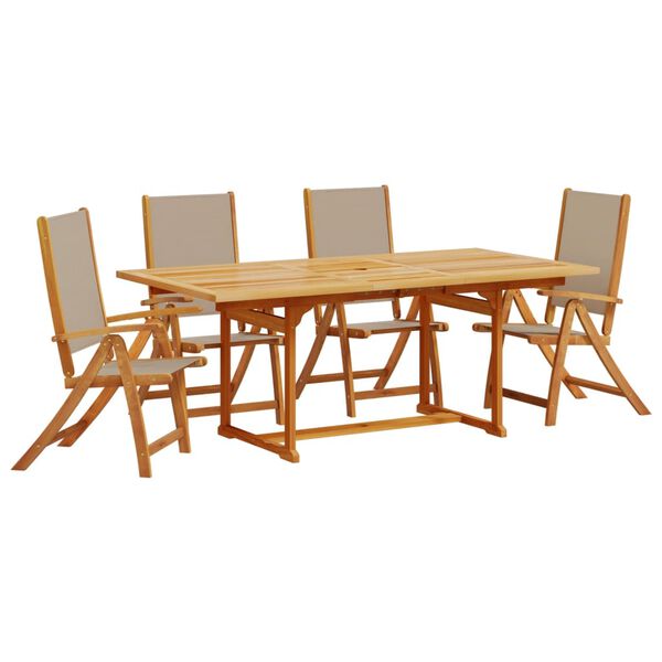 vidaXL 5 Piece Garden Dining Set Solid Wood Acacia and Textilene