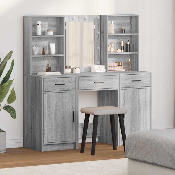 vidaXL Dressing Table Set with Shelf 3 pcs Grey Sonoma Engineered Wood