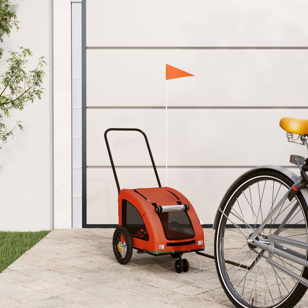 vidaXL Pet Bike Trailer Orange and Grey Oxford Fabric and Iron