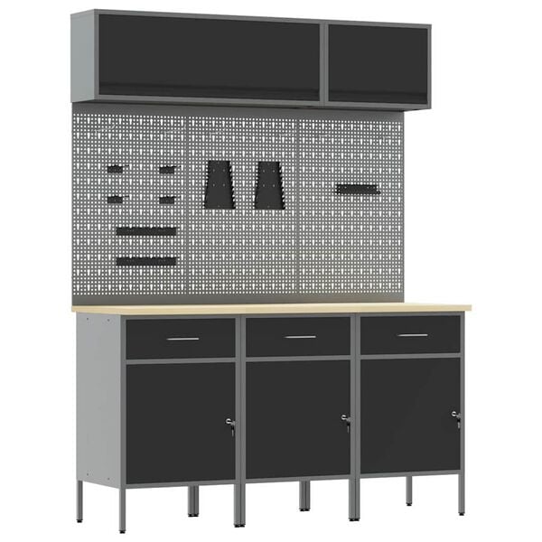 vidaXL Work Cabinet Set with Drawer with Storage Manual 8 pcs Black