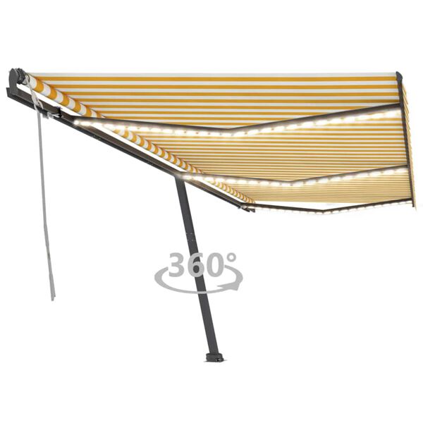 vidaXL Manual Retractable Awning with LED 600x300 cm Yellow and White